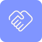 Blaues Icon mit zwei Händen die einschlagen