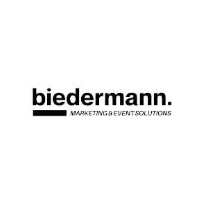 Logo von biedermann - Marketing und Event solutions in schwarz und weiß